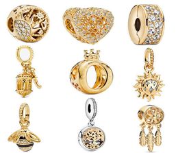 Nouveau populaire 925 STERLING Silver Gold Lantern Sun Pendant Bee Family Falle Forever Clip Beads For Fashion Charm Bread Bracelet Brick Bijoux7479161