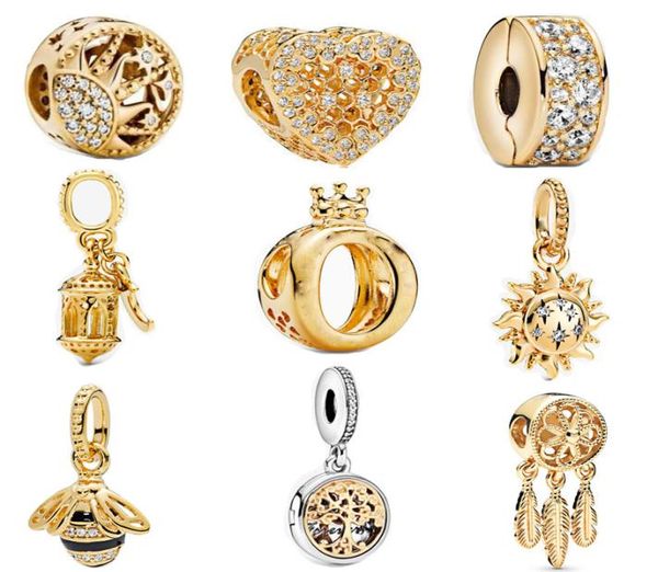 Nouveau populaire 925 STERLING Silver Gold Lantern Sun Pendant Family Bee Falle Forever Clip Beads for Fashion Charm Bead Bracelet Brick Bijoux3962604