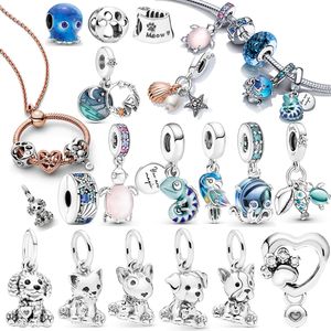 Nieuw populaire 925 Sterling Silver My Pet Cat Blue Sea Ema Hi Kitty Dange Charm Fit Original Pandora Bracelet Fine Jewelry