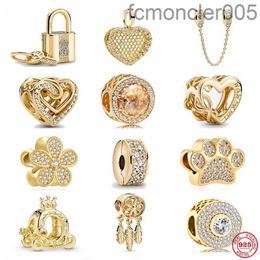 El nuevo popular colgante de plata esterlina 925 y la perla brillante de oro de corazón brillante es adecuado para la pulsera de joyería para mujer bricolaje primitivo 089a