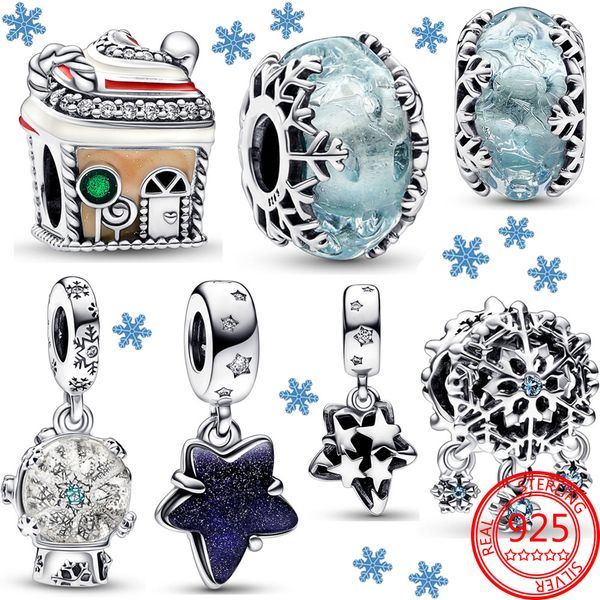 Les nouvelles gouttes de glace et de neige d'hiver en argent sterling 925 populaires conviennent aux bijoux de bracelet à breloques Pandora Cadeaux de Noël