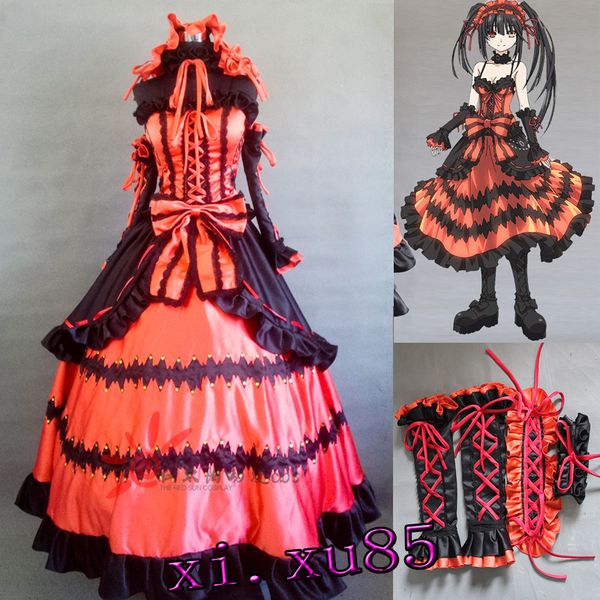 Nuevo popular Cos Tokisaki Kurumi Cosplay Anime Date Un cosplay en vivo Halloween Set 4in1 (vestidos+ropa de cabeza+adornos de cuello+arco