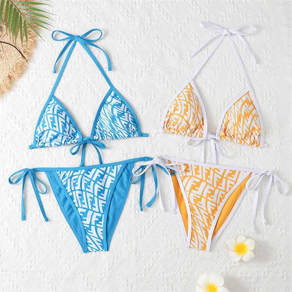 Nouveau maillot de bain transfrontalier populaire lettre à lacets sac triangle bikini maillot de bain bikini fendu européen et américain