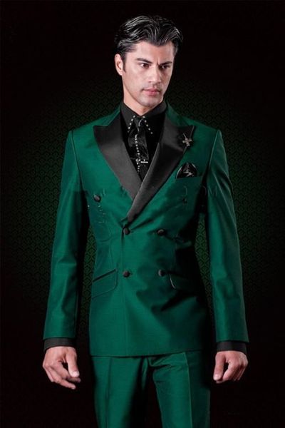 Nouveau Design populaire Breasted Green Green Groom Wedding Tuxedos Peak Lapel Groomsmen Mens Dîner Blazer Suits (Veste + Pantalon + Cravate) 368