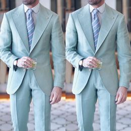 New Popular Groom Wear Blue Wedding Tuxedos Peaked Lapel Trajes para hombre Fit Slim Blazers 2 piezas (chaqueta + pantalones) por encargo
