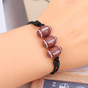 Nouveau fil ciré à la main populaire Football Softball Bracelet à breloques Bijoux de sport pour la vente en gros