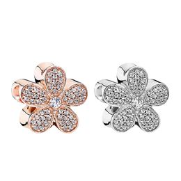 Nouveau Populaire Haute Qualité 925 Sterling Silver Rose Gold Flower Charm Perles pour Original Pandora Charm Bracelets et Colliers Femmes Bijoux DIY Making