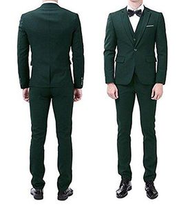 Nieuwe Populaire One Button Dark Green Groom Tuxedos Notch Revers Mannen Past Huwelijk / Prom / Diner Beste Man Blazer (jas + Broek + Vest + Tie) W234