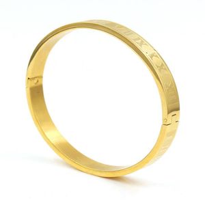 Nuevos números romanos populares brazalete abierto pulseras de acero inoxidable para hombres mujeres parejas Gift263o