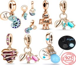 Nuevo y popular colgante de plata de ley S925 con forma de camaleón de oro rosa Original, colgante de concha de tortuga y pez para pulseras y collares, pulsera DIY Charm5063886