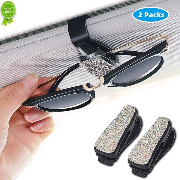 Nouveau Portable 2 pièces Bling diamant porte-lunettes pour voiture pare-soleil lunettes de soleil monture de lunettes avec Clip de carte de billet