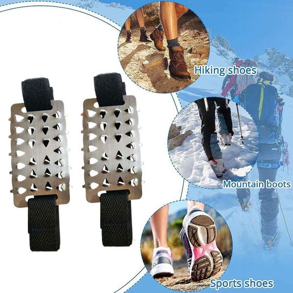 Nueva pinza de garra portátil zapatos de acero inoxidable picos de nieve tracción 35-48 tacos de escalada antideslizantes de hielo Gri V7v6