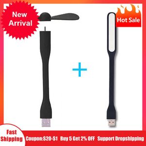 Nieuwe draagbare Creative Mini USB Fan Flexible Bendable Cooling Fan en USB LED Light voor Power Bank Notebook Computer Summer Gadget