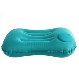 Nouveaux coussins d'air d'oreiller pliants portables pompe intégrée auto-gonflante coussin de soutien de la taille de flocage pour le camping en plein air voyage avion hôtel repose-cou kit d'oreiller de sommeil