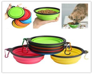 Nouveaux bols pour animaux de compagnie en silicone pliant portable avec des mangeoires à chiens chats pliables à crochet.