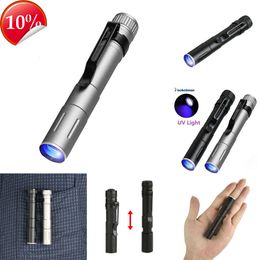 Nieuwe draagbare lantaarns 395nm UV LED-zaklamp Mini zoombare zaklamp Kleine penlamp Pocket Clip Zwart licht Medisch 3 modi voor urinevlekken van huisdieren Bed Bug