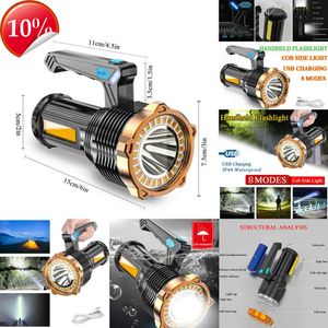 Nouvelles lanternes portatives à haute luminosité LED + lampe de poche COB rechargeable par USB, projecteur de travail portable, lampe de camping étanche avec batterie