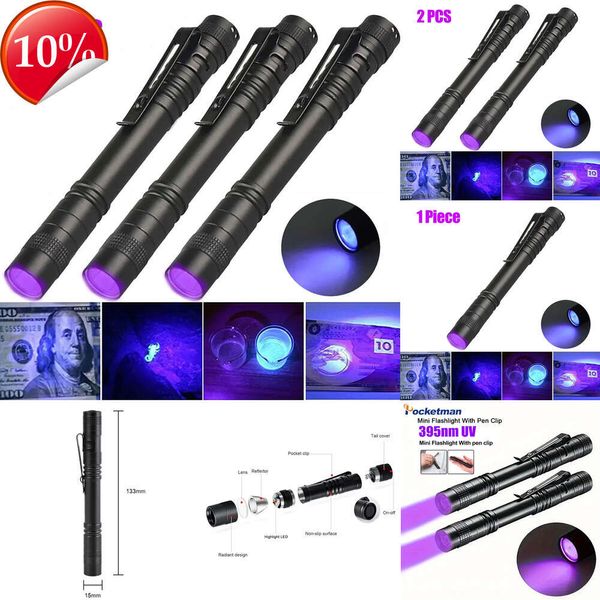 Nuevas linternas portátiles Mini linterna UV 395 nm Luz negra Bolígrafo Luz ultravioleta LED Linternas con bolígrafo Detector de luz UV para bolígrafo Comprobación de manchas de orina