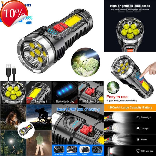 Nouvelles lanternes portables puissantes 6LED lampe de poche rechargeable USB lampes de poche super lumineuses torche étanche auto-défense lumière de secours
