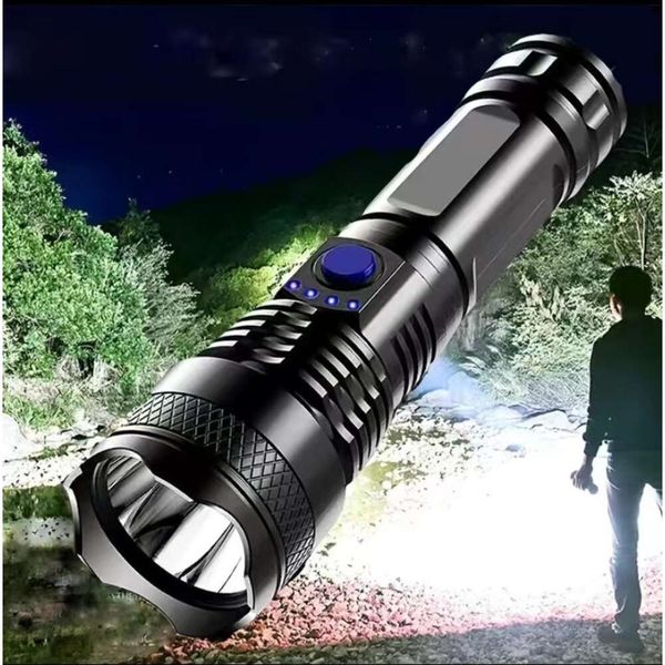 Nouvelles lanternes portables puissantes xhp70LED lampe de poche tactique 5 modes USB Zoom étanche 18650 ou 26650 batterie idéale pour le camping en plein air d'urgence