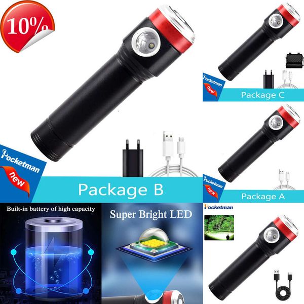 Nouvelles lanternes portables lampe de poche LED rechargeable voyant d'avertissement rouge lampe de travail torche de secours avec aimant arrière lampe de poche multifonctionnelle offre spéciale