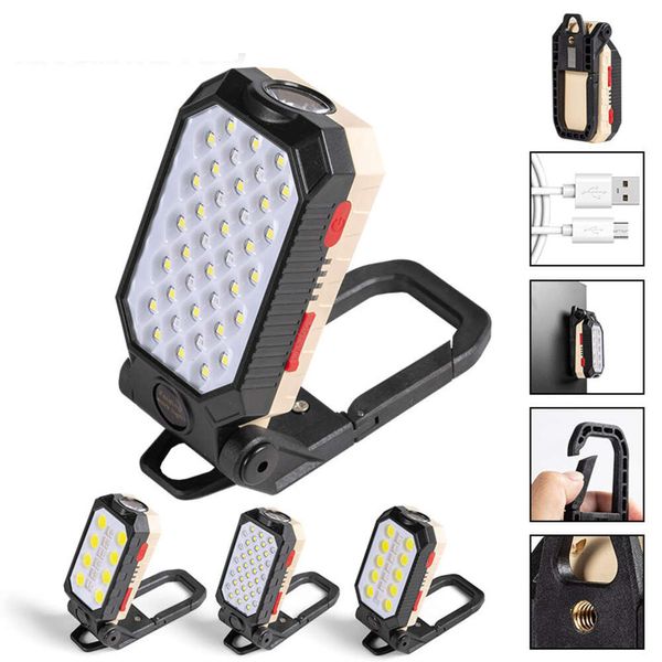 Nouvelles lanternes portatives lampe de travail COB super lumineuse LED de charge USB avec crochet magnétique affichage de puissance anti-chute clignotant lumière d'entretien de voiture d'urgence