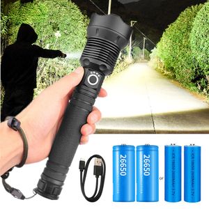 Nuevas linternas portátiles USB potente xhp70.2 linterna antorcha superbrillante recargable zoom LED antorcha táctica xhp70 18650 o 26650 batería lámpara de campamento