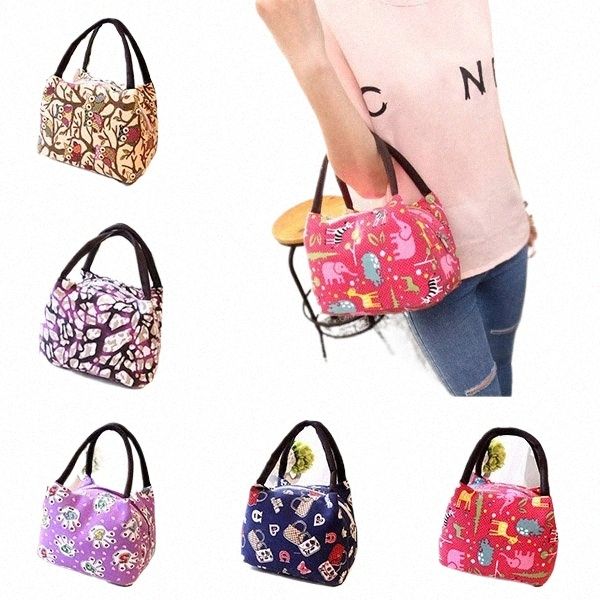 Nueva bolsa de almuerzo portátil Búho Bolso de mujer Graffiti Lona aislada Comida Bolsas de picnic para mujeres Niños Lonchera Sólida Sac Main Femme i7Po #