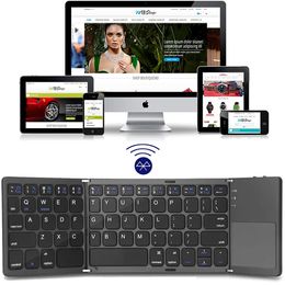 nouveau portable mini trois clavier bluetooth pliant sans fil pavé tactile pliable clavier pour ios android windows ipad tablette