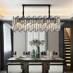 Nouveau lustre noir post-moderne éclairage rectangulaire salle à manger cuisine îlot luminaires LED lampes en Cristal suspendues MYY300R