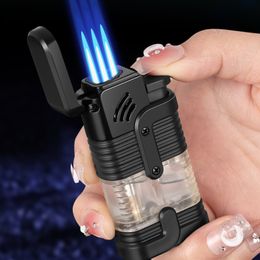 Nieuwe Krachtige 3 Jet Aansteker met Sigaar Punch Winddicht Gas Torch Opgeblazen Aansteker Gift Accessoires Roken Tool Mannen Gadgets