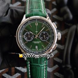 Nouveau Premier B01 Boîtier en acier AB0118A11L1X1 VK Chronographe à quartz Montre pour homme Chronomètre Cadran vert Bracelet en cuir vert Montres Bonjour W262J