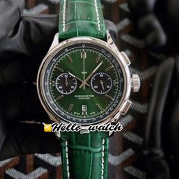 Nieuwe premier B01 Steel Case AB0118A11L1X1 VK Quartz Chronograph Mens Watch Stopwatch Green Dial Green Leather Riem horloges hallo Watch 273s