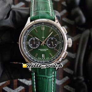 Nieuwe Premier B01 stalen kast AB0118A11L1X1 VK quartz chronograaf herenhorloge stopwatch groene wijzerplaat groene lederen band horloges Hello W2739