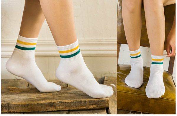 Nouveau Style Preppy coton chaussettes bande décontracté femmes chaussettes Multi couleur dame chaussettes corée Style japonais chaussettes 60 pièces