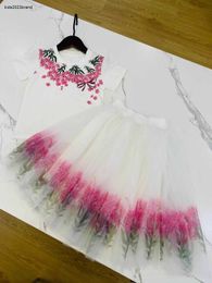 Nieuwe prinsessenjurk babykleertjes ontwerper hoge kwaliteit kinder trainingspakken maat 90-150 cm bloemenprint meisjes t-shirt en kanten lange rok 24Mar