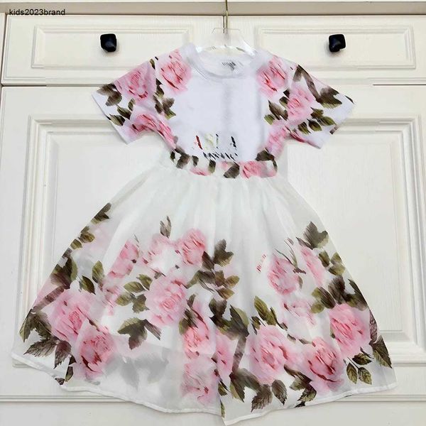 Nuevo vestido de princesa, chándales para bebé, talla 90-150 CM, ropa de diseñador para niños, camiseta con estampado de flores para niñas y falda corta, 24 de marzo