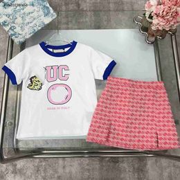 Nouvelle robe princesse Summer Kids Tracksuit Baby Clothes Taille 100-150 cm T-shirt de filles de haute qualité et jupe en jean 24april