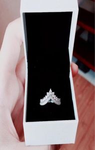 Nouvelle princesse Wish Ring Original Boîte pour 925 argent sterling princesse Wishbone Anneaux CZ Diamond Women Wedding Gift Ring3716626