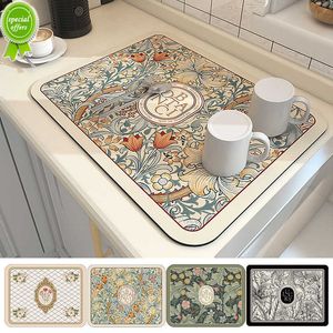 New Printed Dish Drying Mat Super Absorbent Coffee Drain Pad Tableware Draining Pad Quick Dry Rug Kitchen Dinnerware Placemat