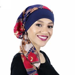 Nuevas mujeres elásticas impresas sombrero hijab de hijab musulmán turban turban cáncer gorros de quimioterapas damas bajo hijab taps turbante mujer