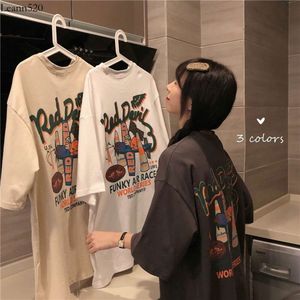 Nieuw gedrukt Koreaans losse t-shirt met korte mouwen voor dames zomer laydown grote bodem lente top Instagram trendy
