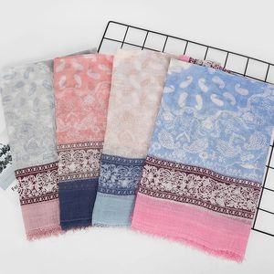 Nouveau Imprimé Doux Lin Coton Foulards Châles Femmes De Luxe Premium Foulard Femme Longue Floral Gland Écharpe