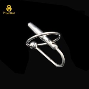 Nuevo catéter de uretra de acero inoxidable para hombre Prison Bird con anillo para pene de 2 tamaños, tapón urinario para pene, juguete Sexy para estimular la uretra, dilatador A011