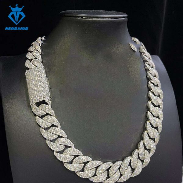 Nuevo Proceso de joyería, collar de cadena cubana con diamantes Mossinate de plata 925 de 18mm, eslabones de acero inoxidable para hombres