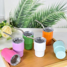 Nouveau produit mini tasse de voiture en acier inoxydable 3oz, sublimation, mini tasse à vin 2oz, avec une tasse de paille à portée de main