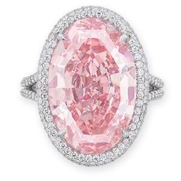 Nuevo producto Marca Anillos de boda Joyería brillante Sterling Sier Gran corte ovalado Topacio rosa Cz Diamante Piedras preciosas Fiesta Eternidad Mujeres