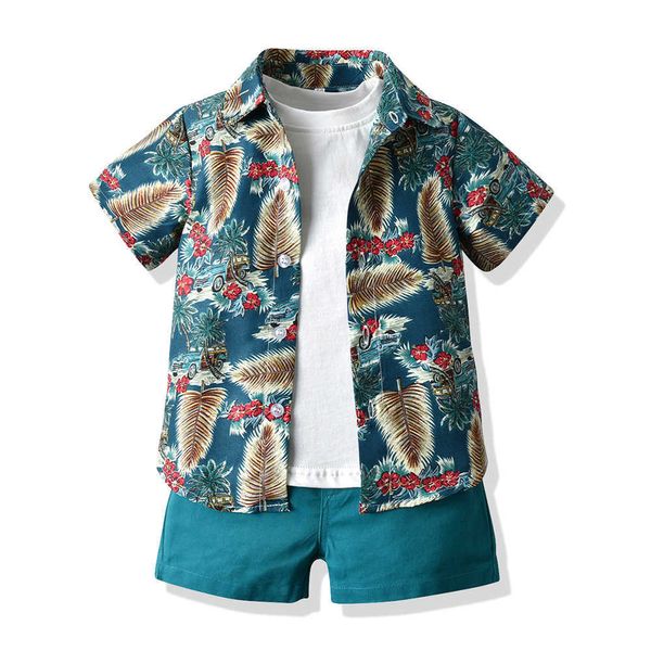 Nouveau produit enfants été à manches courtes sweat cravate fleur chemise garçons Shorts trois pièces ensemble lot chaud enfants vêtements 2023