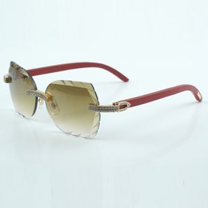 Nuevo producto gafas de sol de doble hilera con corte de diamante 8300817 tamaño de pata de madera roja natural 60-18-135 mm