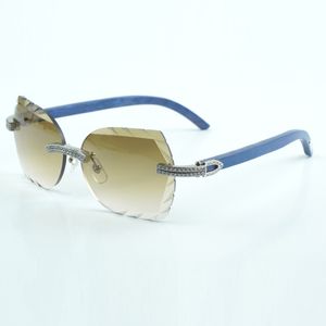 Nouveau produit lunettes de soleil à double rangée taillées en diamant 8300817 taille de jambe en bois bleu naturel 60-18-135 mm